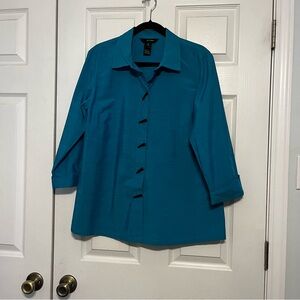 NWT Ali Miles Lagenlook Tunic Button Blouse Size Med Peacock Blue Oversized